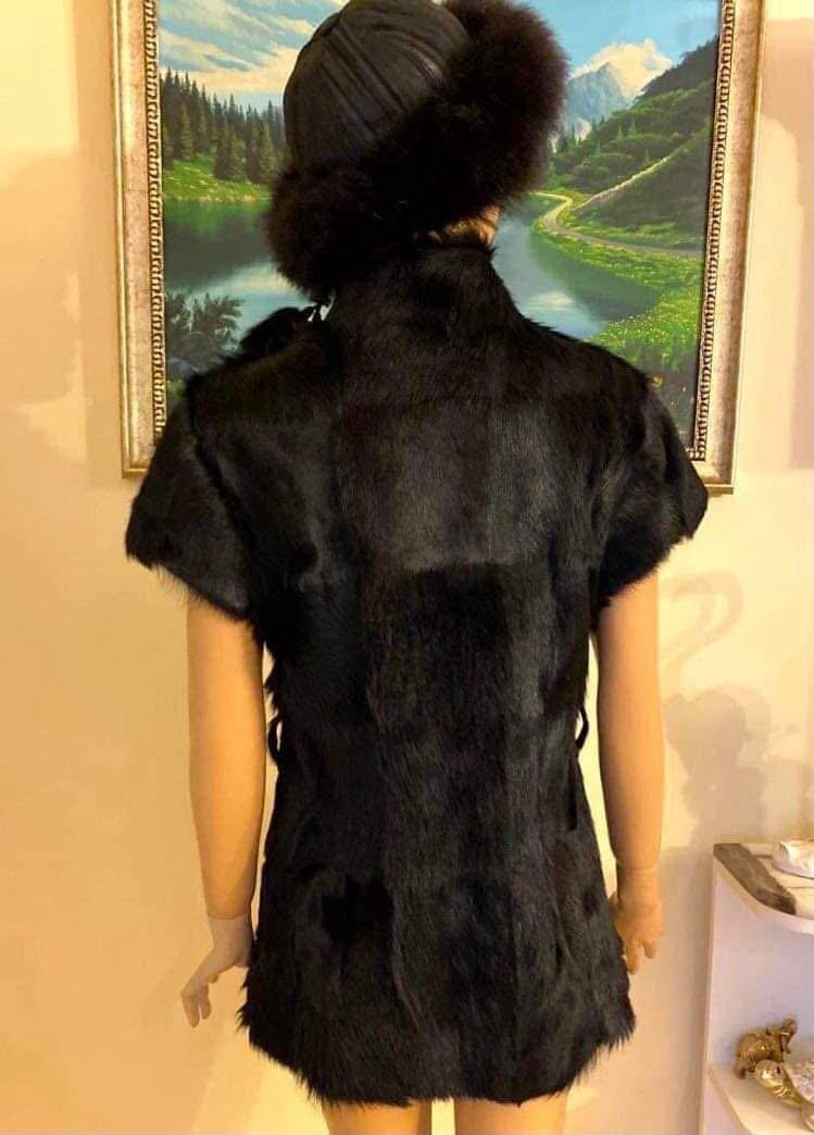 Елегантно кожено палто от естествена кожа с къс ръкав