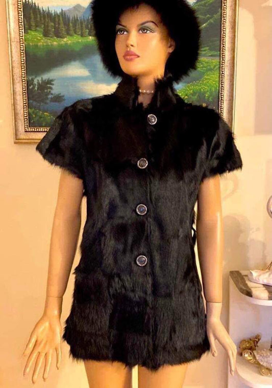 Елегантно кожено палто от естествена кожа с къс ръкав